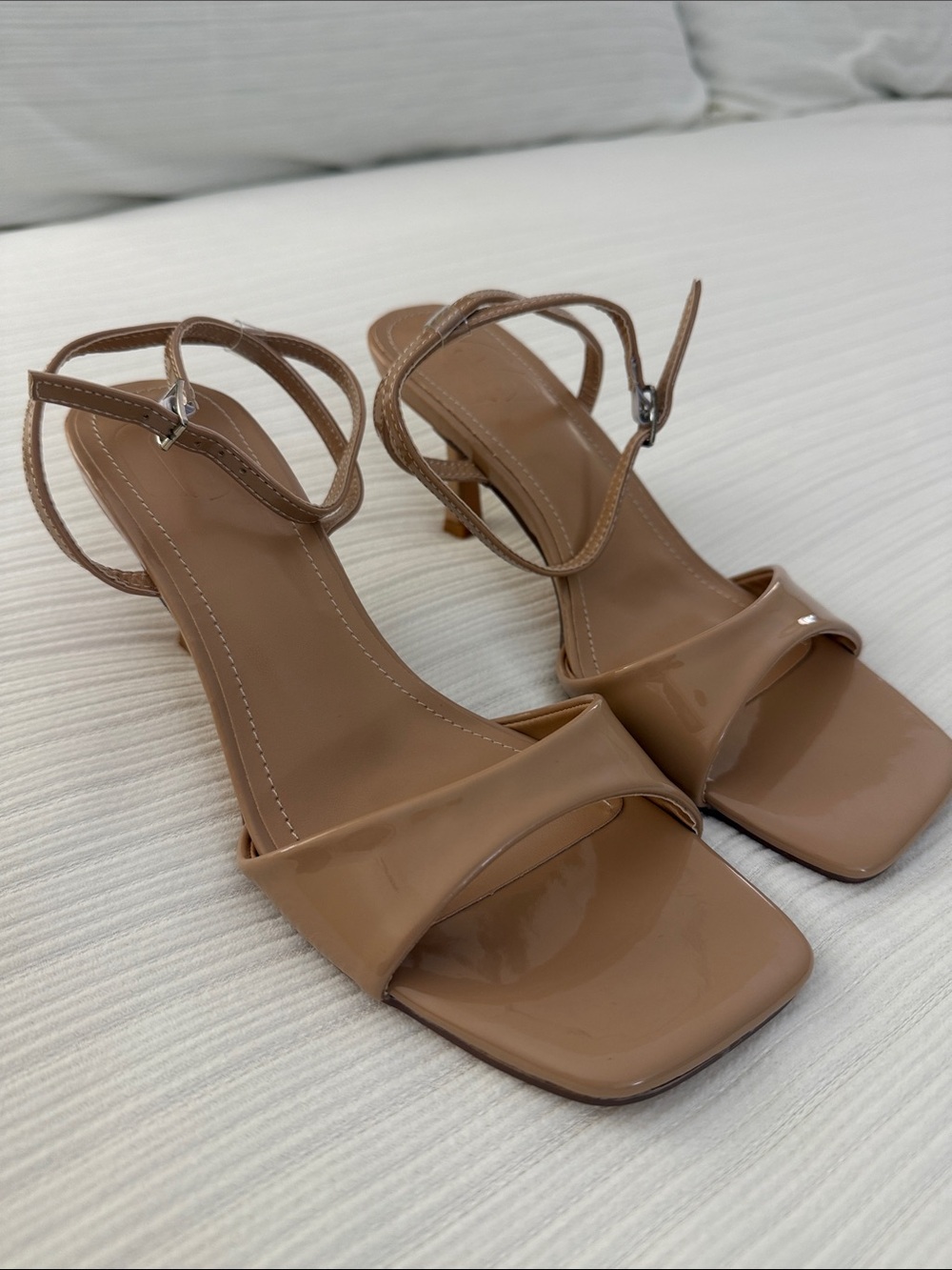 Nude Patent Strappy Sandals with Square Toe